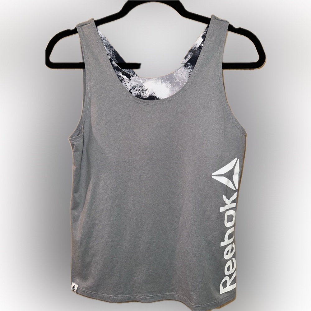 Reebok Gray and White Athletic Tank One Piece
